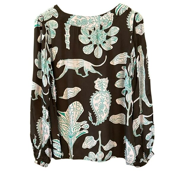 Oliphant Women's Navy Purple Botanical Bohemian Blouse Small Long Sleeve NWT - Picture 4 of 6